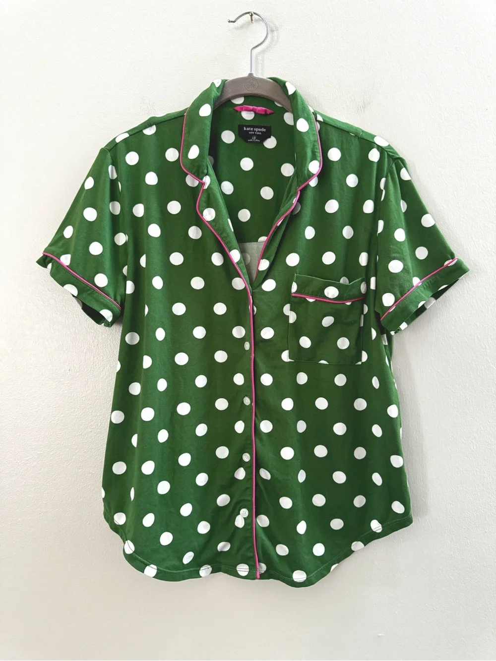 Kate Spade Green White Pink Polka Dot Pajama Sleep Top Small